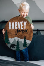 Load image into Gallery viewer, Round Nursery Sign - Mountain Theme