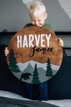 Load image into Gallery viewer, Round Nursery Sign - Mountain Theme