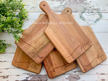 Load image into Gallery viewer, Engraved Paddle Handle Charcuterie Board with Last Name