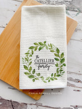 Load image into Gallery viewer, Personalized Kitchen Towel with Wreath Design