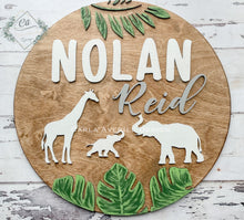 Load image into Gallery viewer, Round Nursery Sign - Jungle Safari Theme