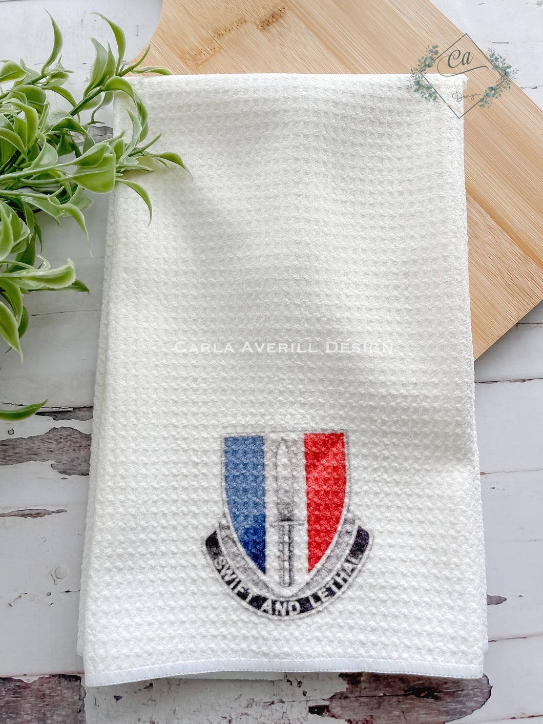 Personalized Kitchen Towel with Military Crest