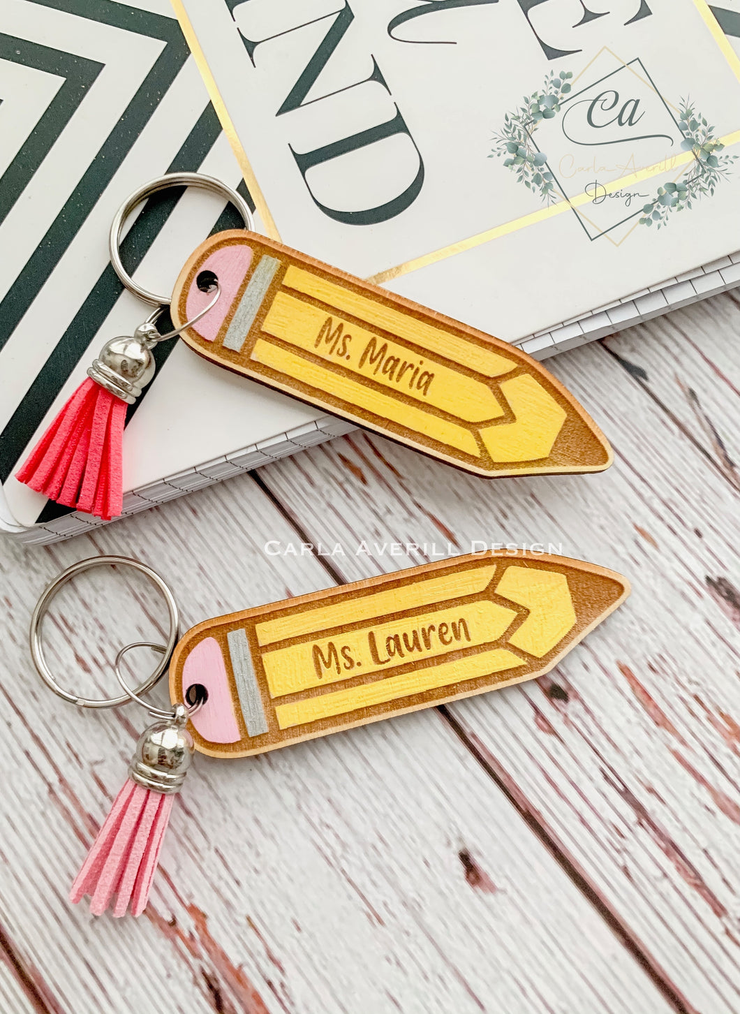 Personalized Painted Teacher Keychain With Tassel